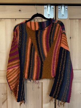 FREE PEOPLE Tropical Nights Combo BAJA Stripe Pullover Sweater Top Size Medium
